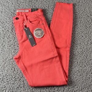 TRACTR MONA Bright Orange Coral High Rise Stretch Cut Off Crop Jeans Sz 0/25 NWT